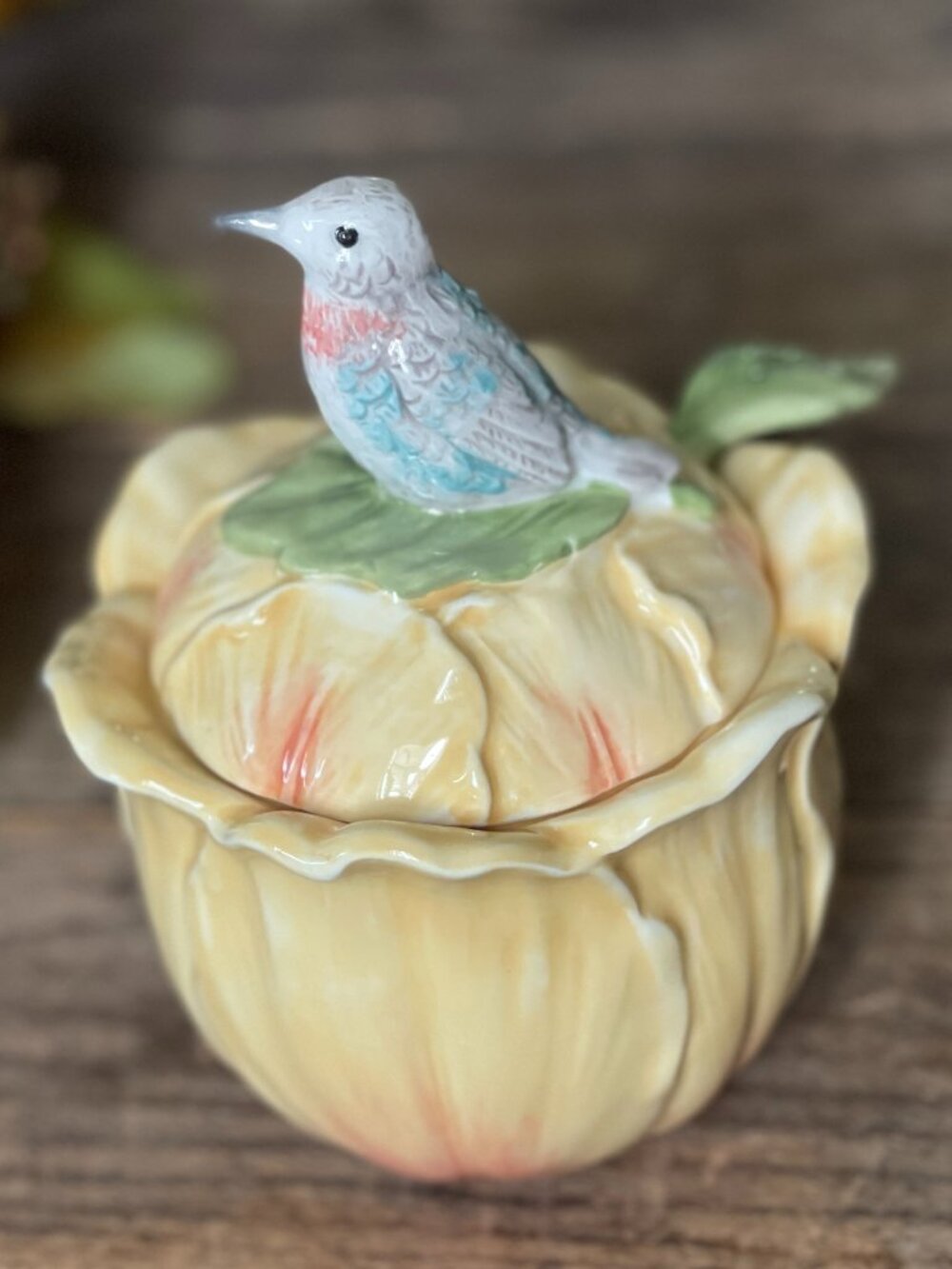 Fitz & Floyd Meadow Floral Bird Condiment Jar Sugar Bowl & Spoon-NEW